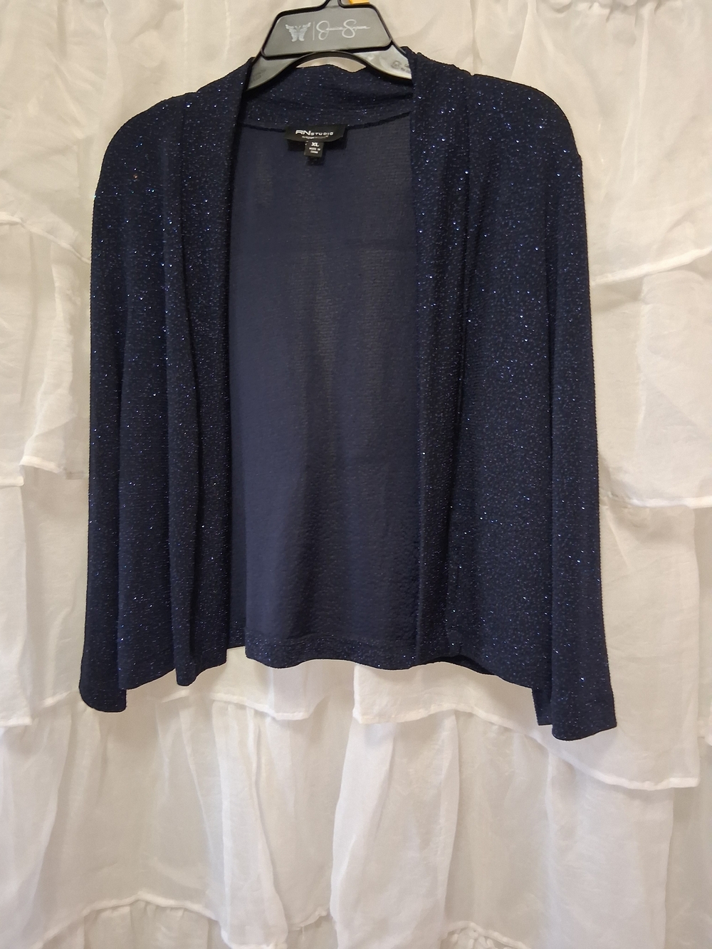Ronni Nicole Navy Sparkle Open-Front Cardigan